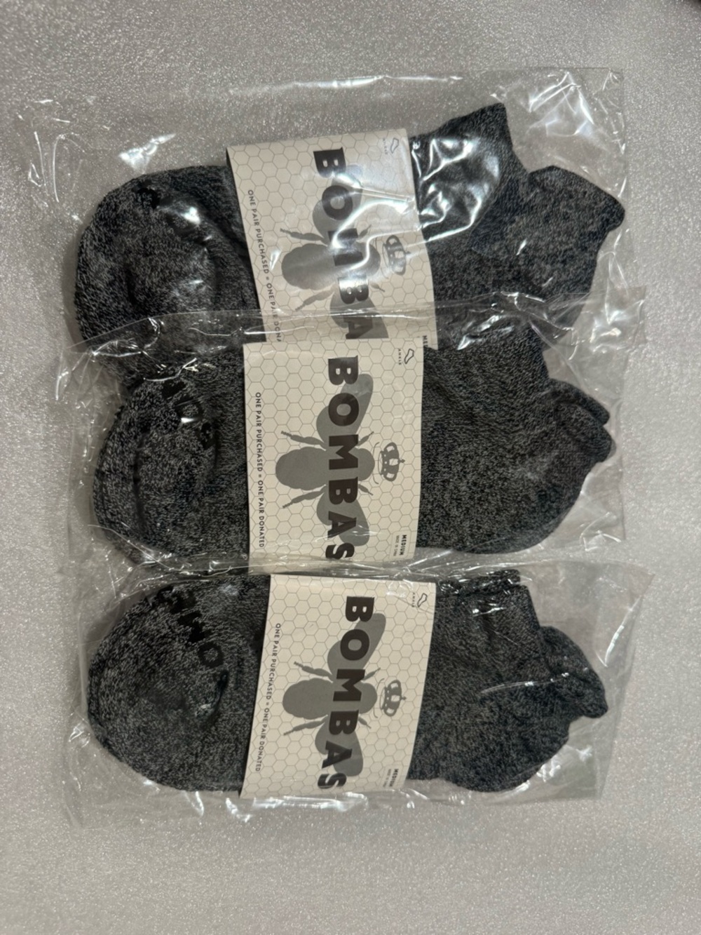 Bombas Unisex Medium Ankle No-Show Socks - Charcoal (3-Pack)